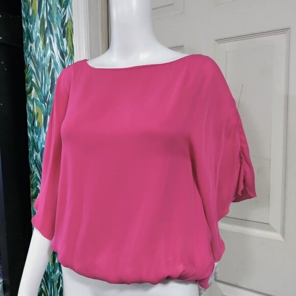 Alice & Olivia 100% Silk 3/4 Sleeve Boat Neck Whimsy Boho Sway Blouse Top Pink S - Picture 3 of 13
